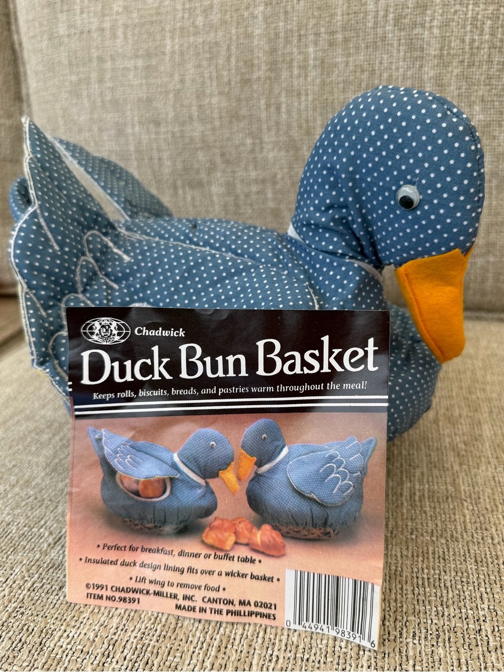NWT Vintage 1991 Chadwick Duck Bun Basket Wicker Bread Warmer NOS Mallard Duck